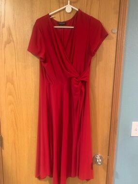 Perceptions Red Wrap-Style Midi Dress